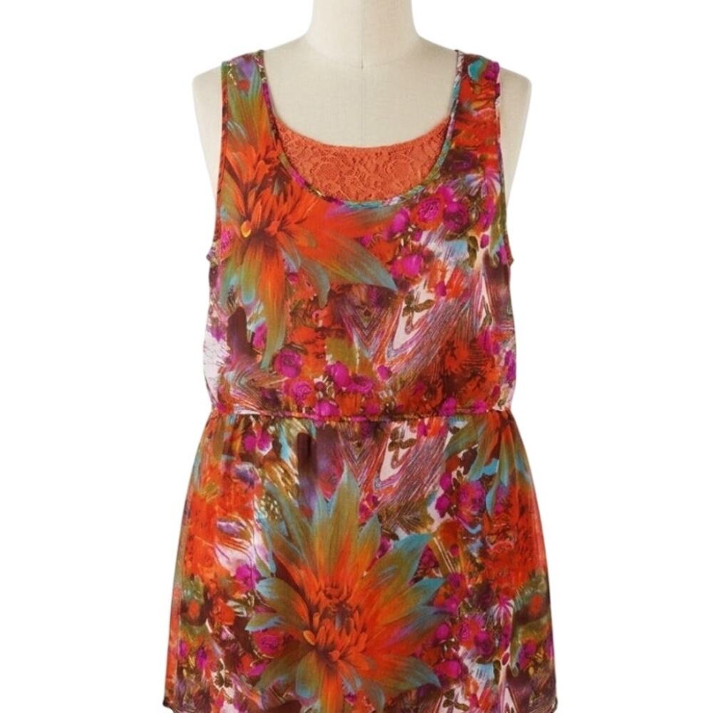New Glory Dress Plus Size 3X Orange Purple Floral Lace Sleeveless Tropical Boho